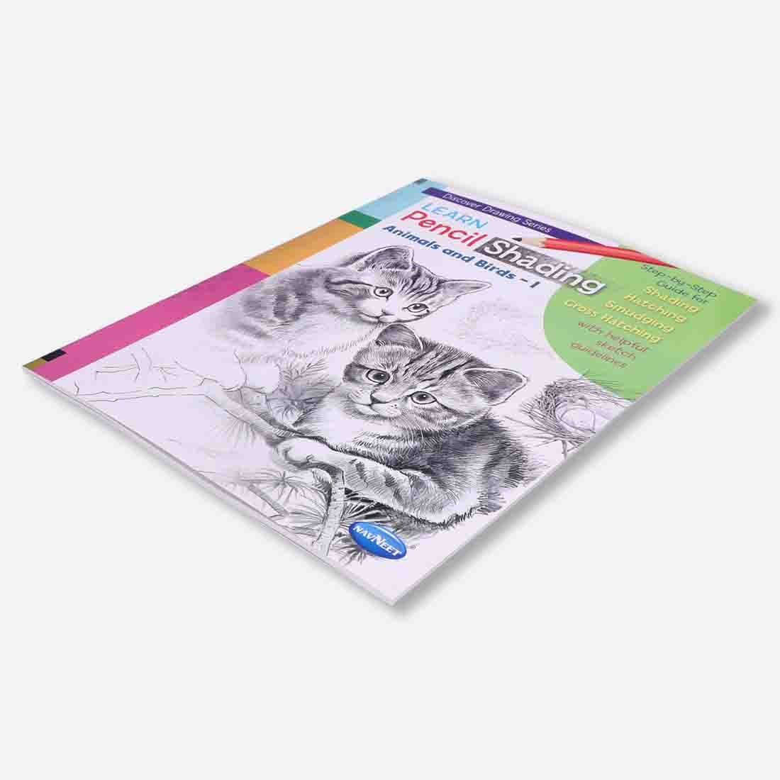 Navneet Learn Pencil Shading Animals & Birds 1 and 2 – For Elementary Art Prep – How to draw Animals and Birds - Pack of 2 Books
