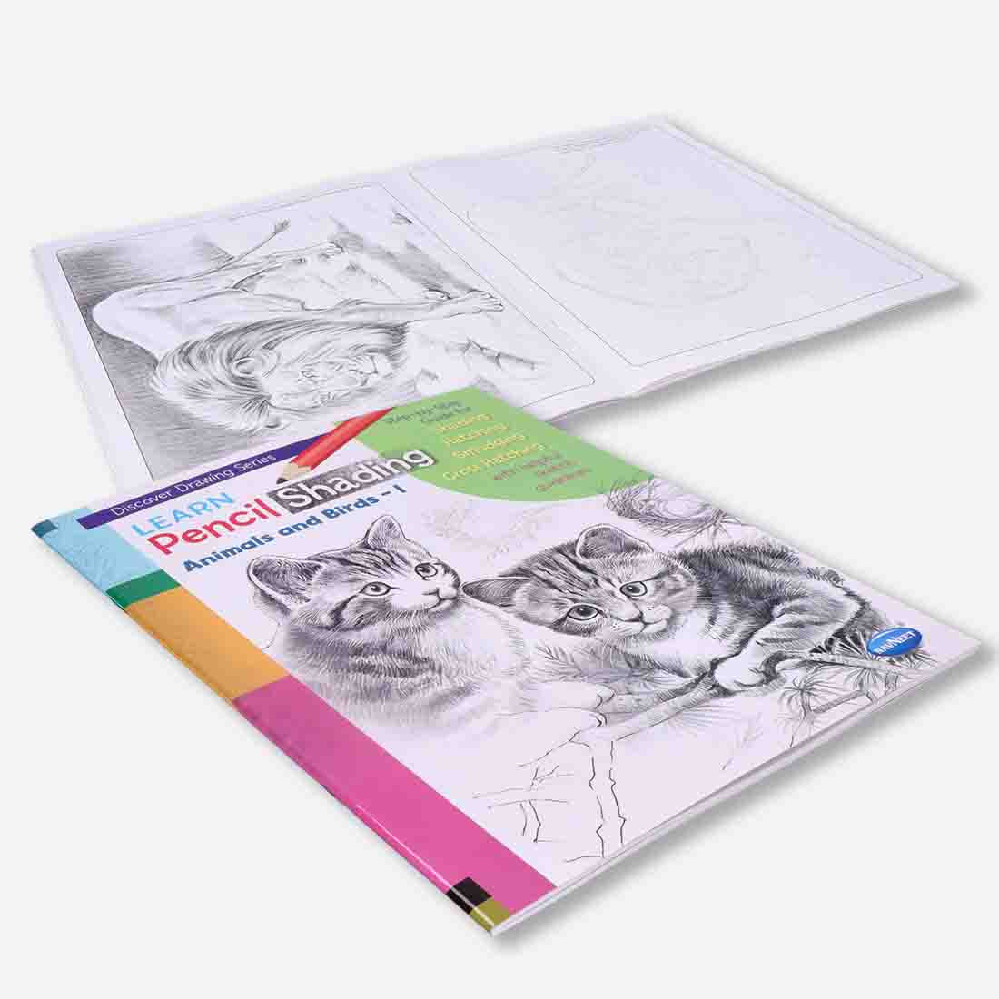 Navneet Learn Pencil Shading Animals & Birds 1 and 2 – For Elementary Art Prep – How to draw Animals and Birds - Pack of 2 Books