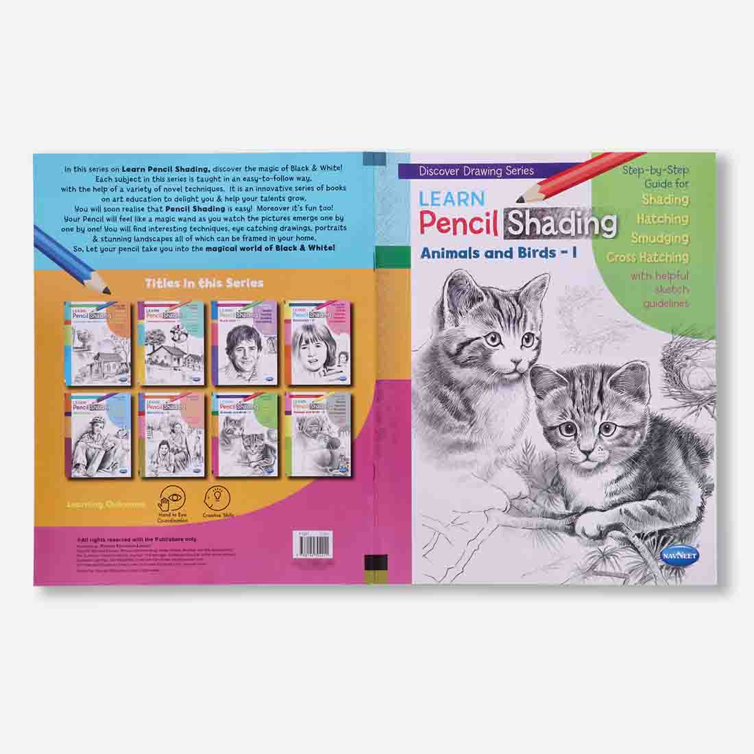 Navneet Learn Pencil Shading Animals & Birds 1 and 2 – For Elementary Art Prep – How to draw Animals and Birds - Pack of 2 Books