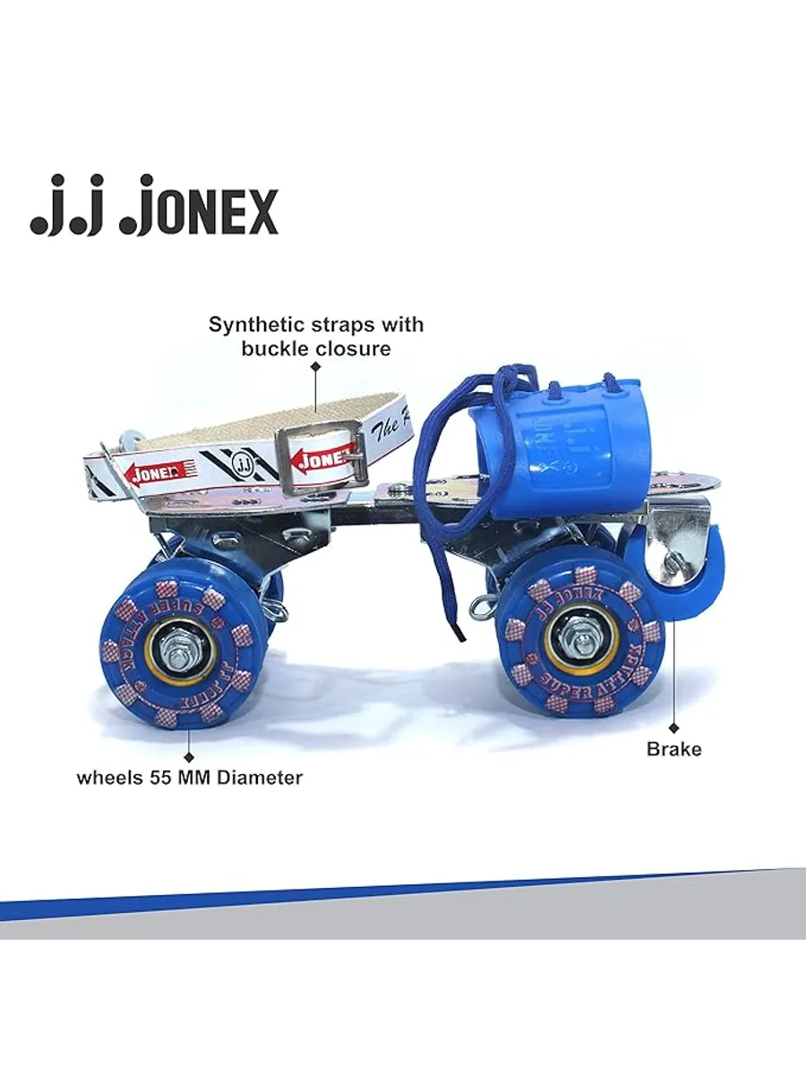 JJ JONEX Super Attack With Brake Adjustable Quad Roller Skates Suitable for Age 6 -15 Years (MYC)