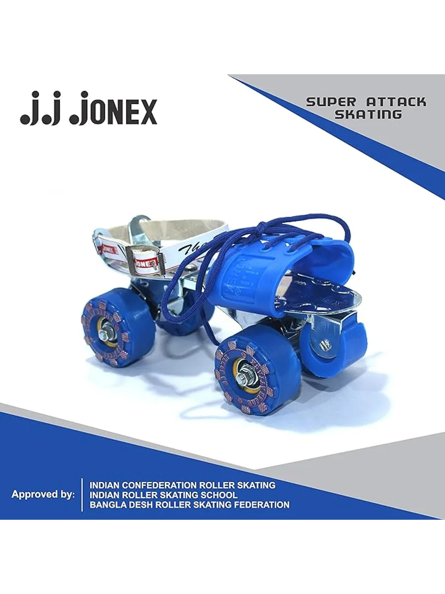 JJ JONEX Super Attack With Brake Adjustable Quad Roller Skates Suitable for Age 6 -15 Years (MYC)