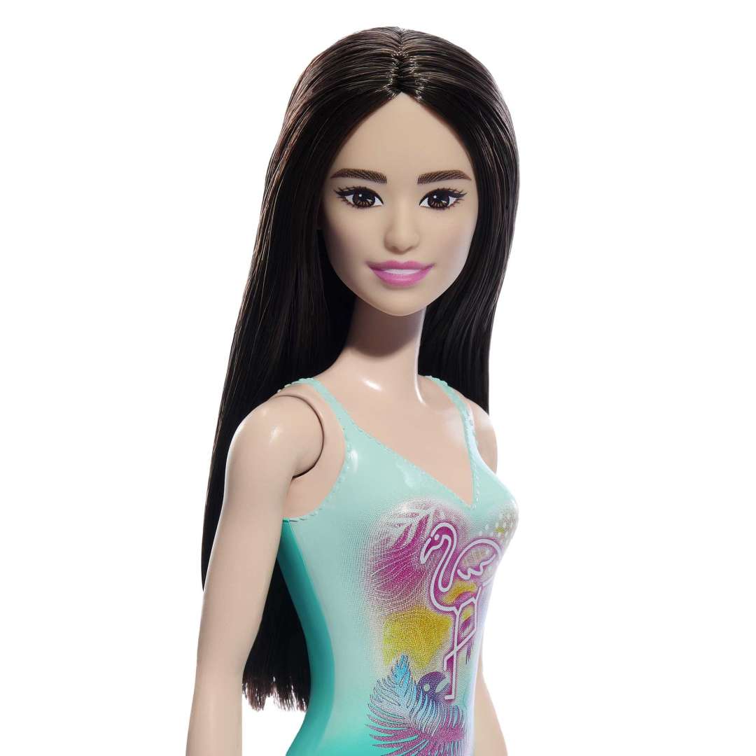 Barbie Beach Barbie Doll With Black Hair Wearing Tropical Blue Swimsuit