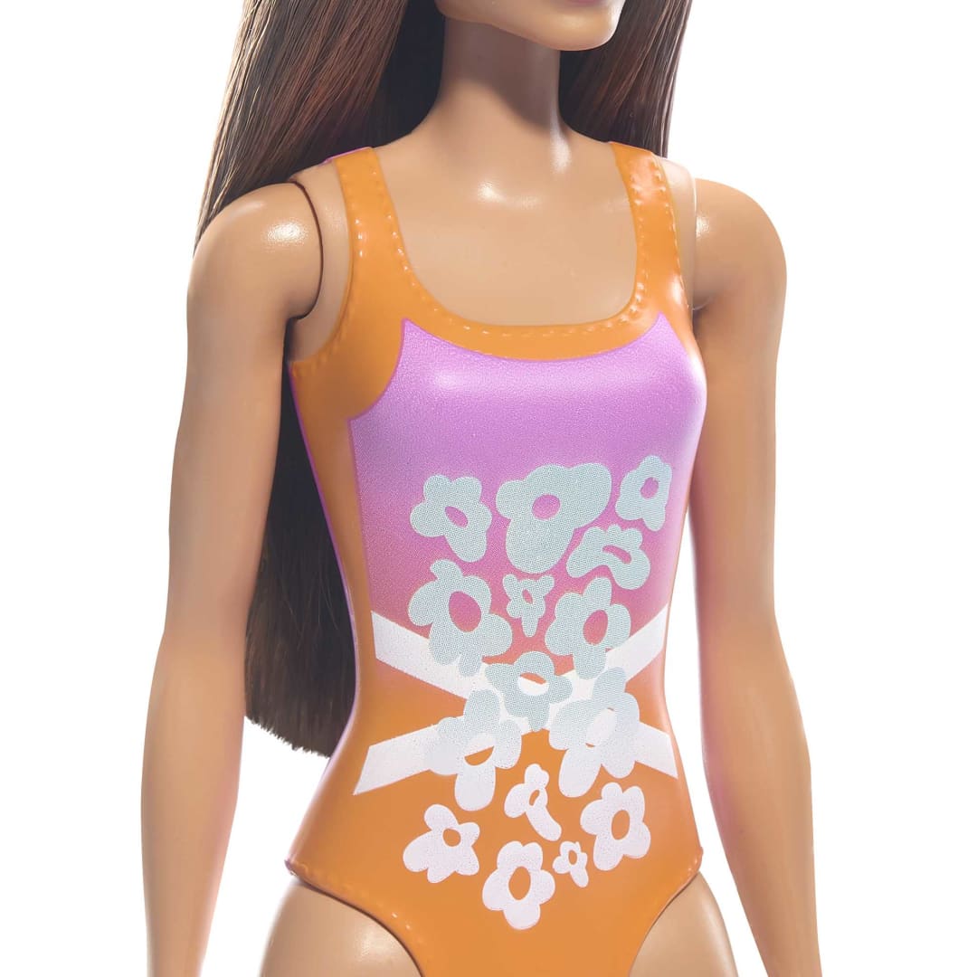 Barbie Beach Barbie Doll With Light Brown Hair Wearing Tropical Pink And Orange Swimsuit