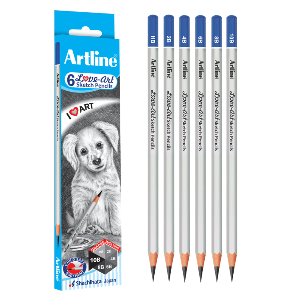 Artline Love Art Ultra Dark Sketch Pencil Set|Lightweight With Comfortable Grip|Pencil Set For Drawing|Shading|Safe Pencils For Children|Set Of 6 Sketch Pencil