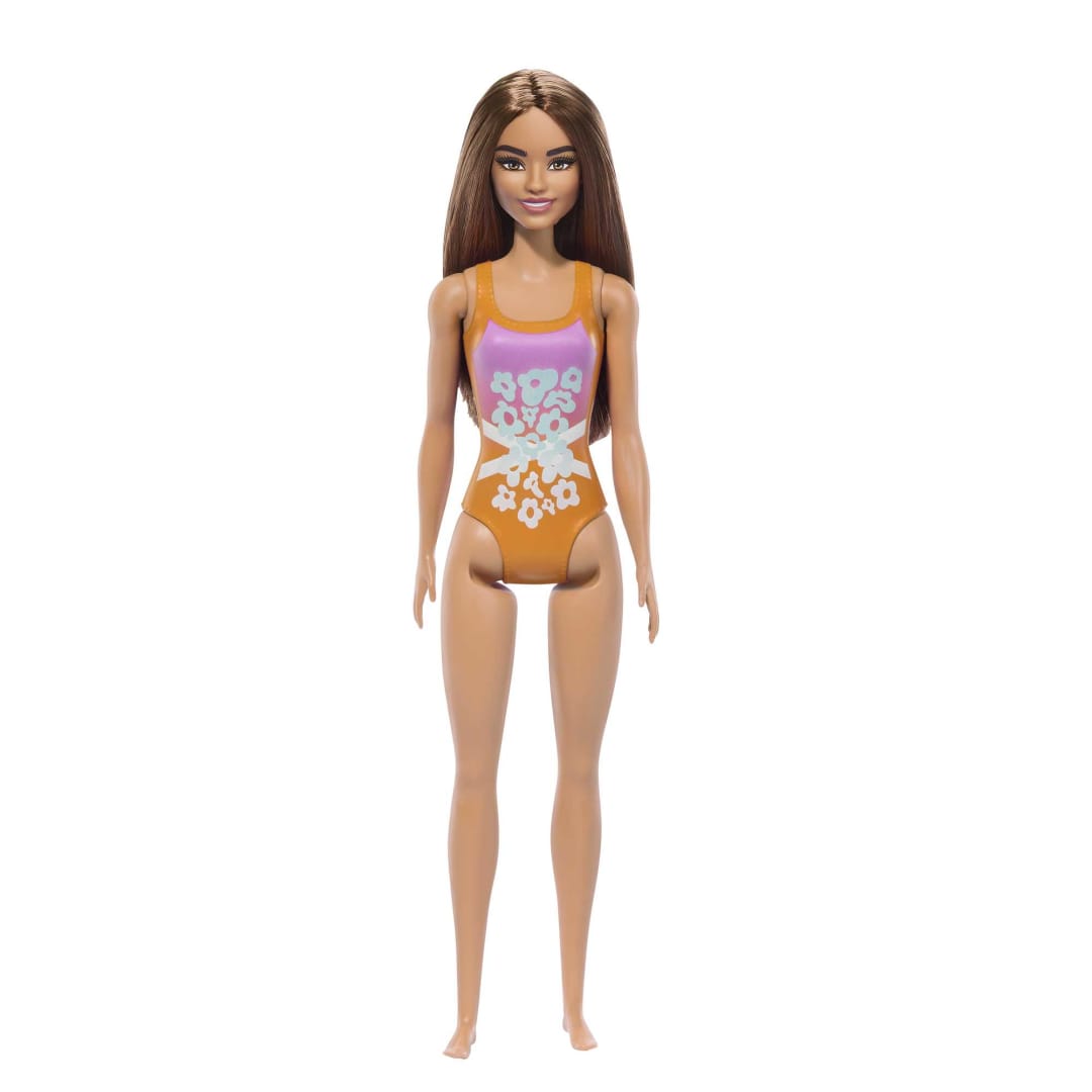 Barbie Beach Barbie Doll With Light Brown Hair Wearing Tropical Pink And Orange Swimsuit