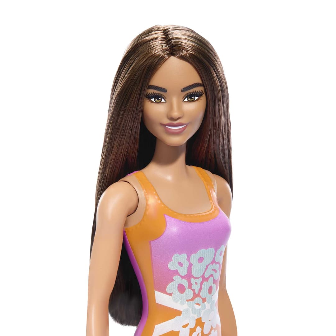 Barbie Beach Barbie Doll With Light Brown Hair Wearing Tropical Pink And Orange Swimsuit