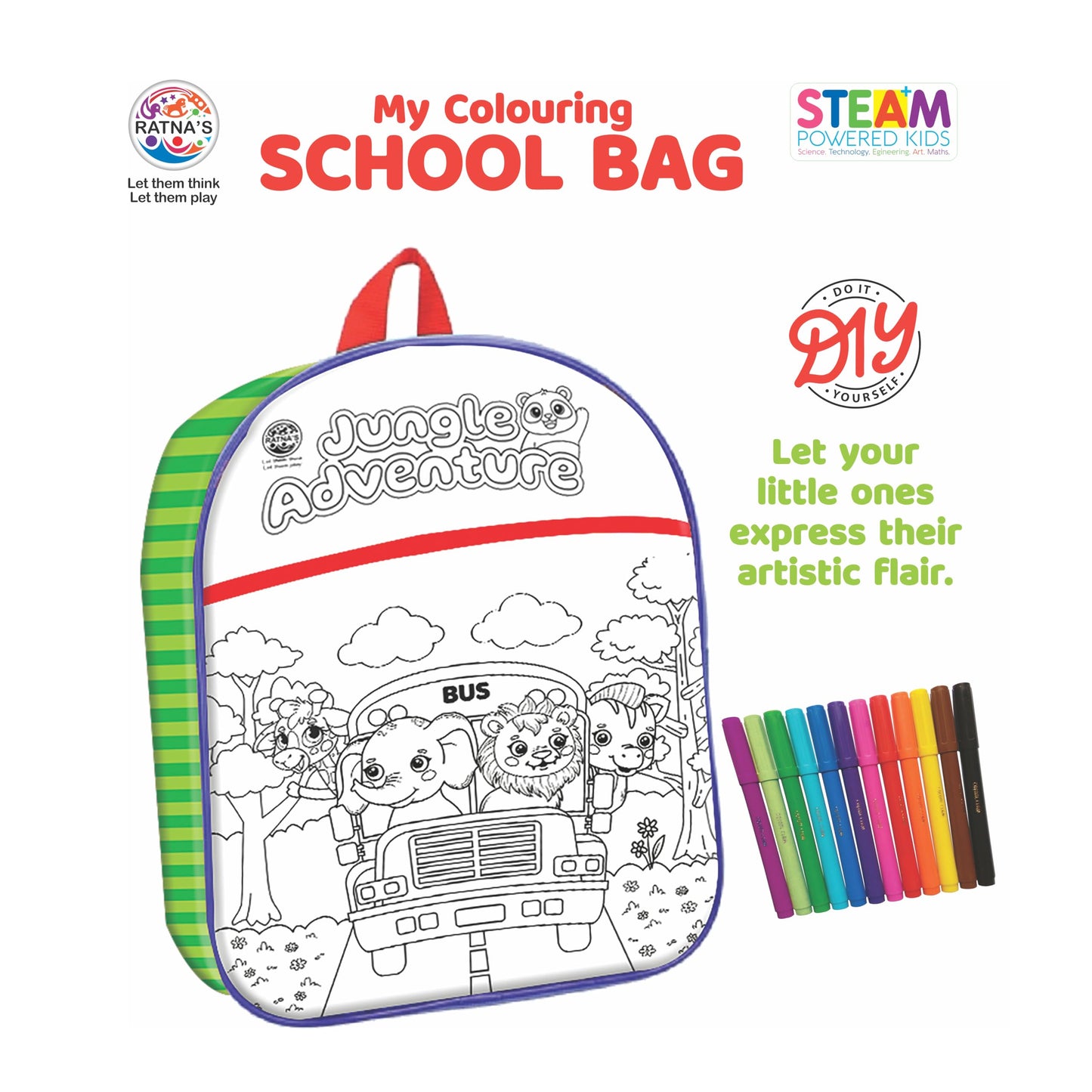 Ratna's My Colouring School Bag Colour It & Use It DIY Art & Craft Kit