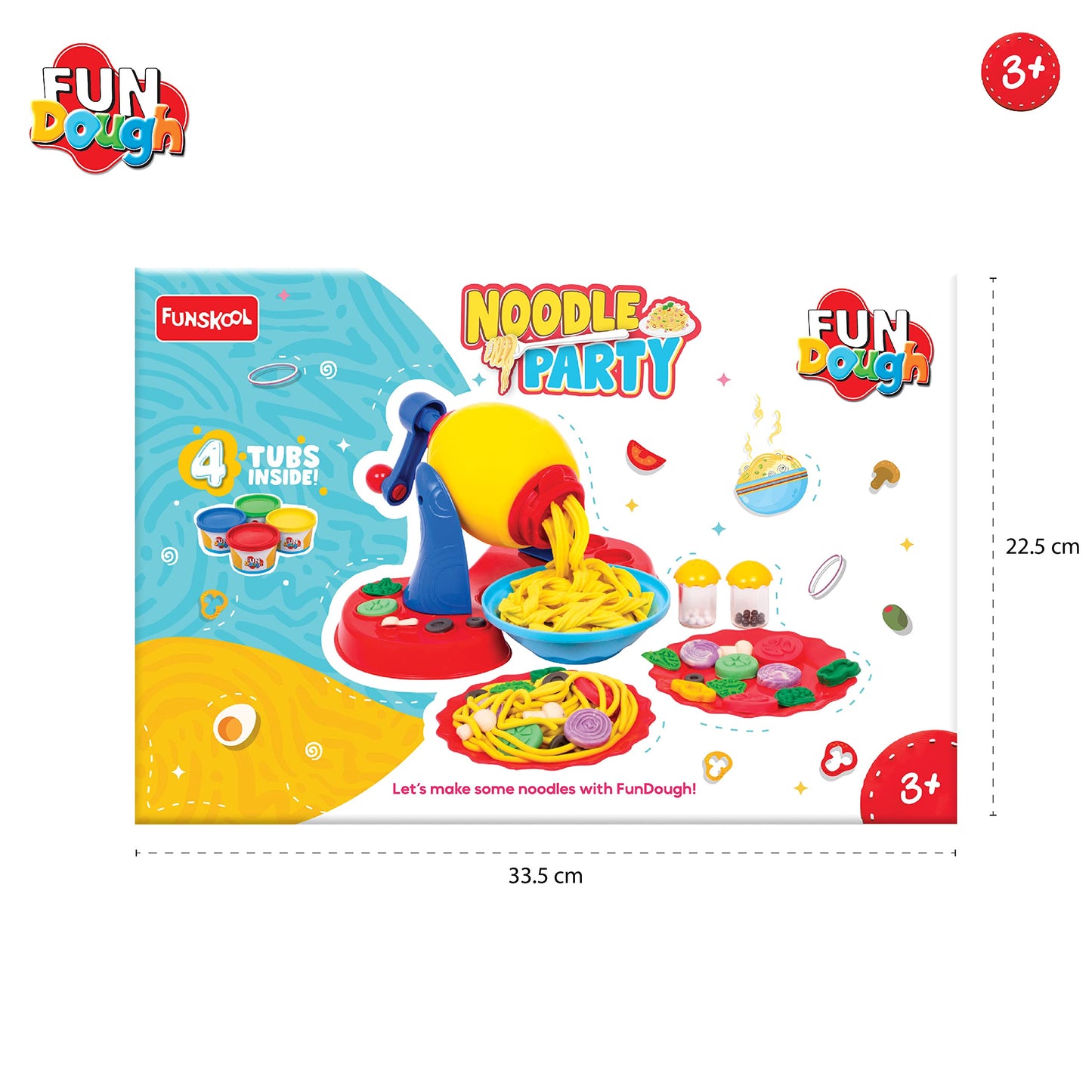 Fundough Funskool Noodle Party Play Set 5 Colorful Dough Tubs of 75g Each