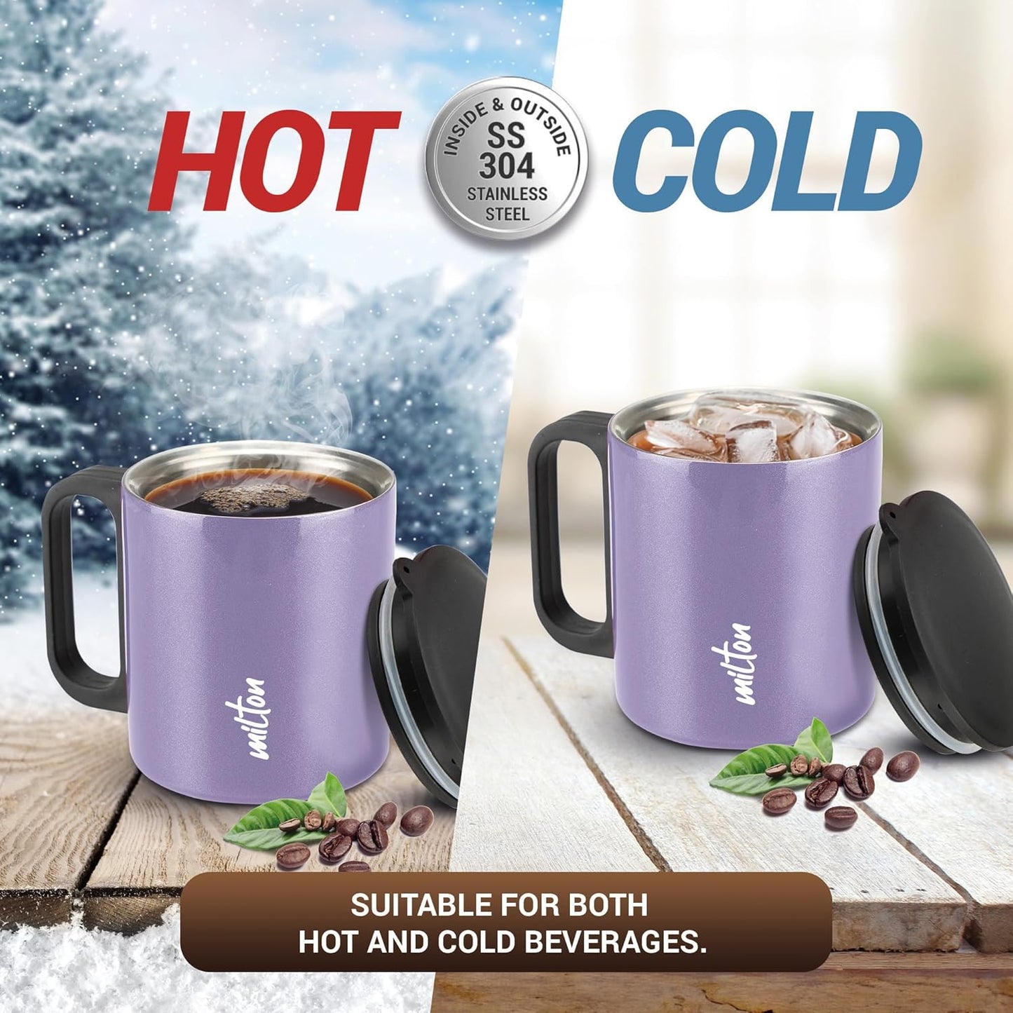 Milton Auriga Double Walled Stainless Steel Mug with Lid 210 ml Purple