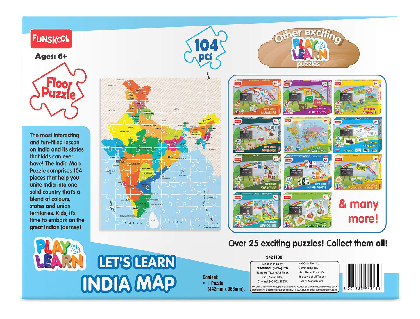 Play & Learn Funskool India Map Jigsaw Puzzle Game for Kids 104 Pieces