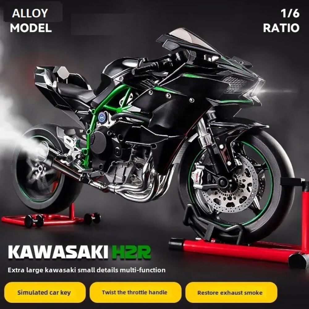 XLG 1/6 Scale Kawasaki Ninja H2R Diecast Motorcycle Model with Display Stand Premium Collector's Die Cast Bike