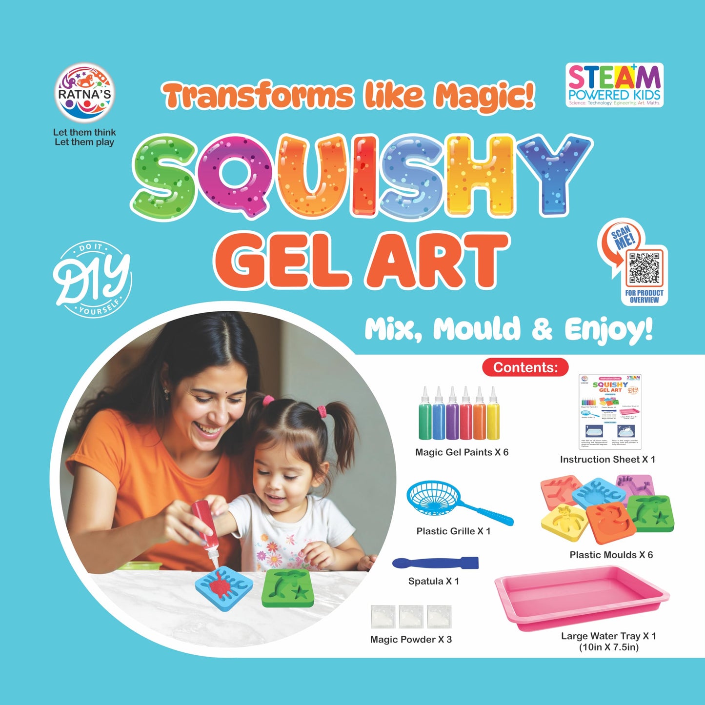 Ratna's Squishy Gel Art DIY Kit 3D Colorful Soft and Squishy Sea Creatures STEAM Learning Activity Set