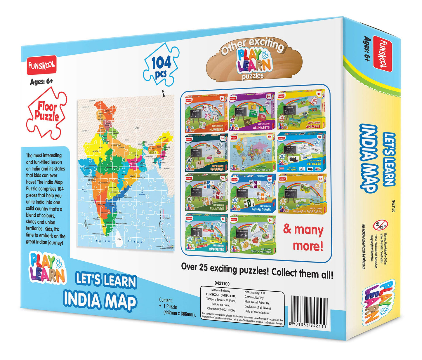Play & Learn Funskool India Map Jigsaw Puzzle Game for Kids 104 Pieces