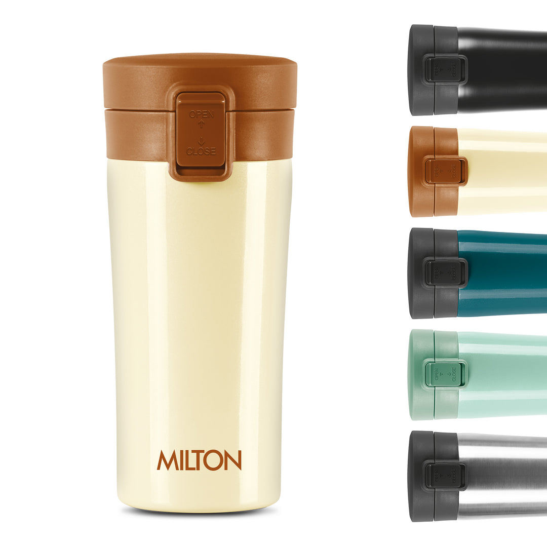 Milton Coffee Mug Thermosteel Hot or Cold Insulated Flask, 300 ml, Peach | Leak Proof | Rust Proof | Tea Mug | Soup Flask | Juice Mug | Water Flask | Easy Grip | Easy to Carry