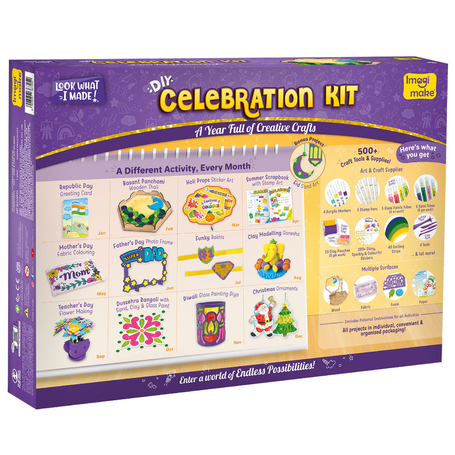 Imagimake Celebration Kit 25+ Exciting Craft Projects for Kids 500+ Craft Supplies Art & Craft DIY Kit