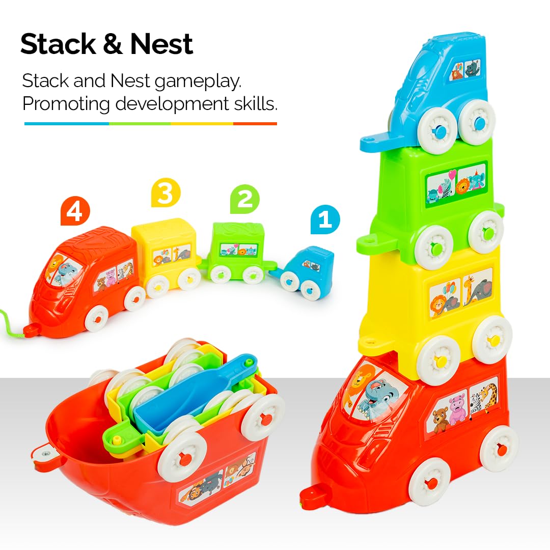 Ratna's Baby's Stack & Sort 2-in-1 Educational Toy with Train Stacker, Nesting, Stacking, Pull Along & Shape Sorting Toy for Kids 1+ Years