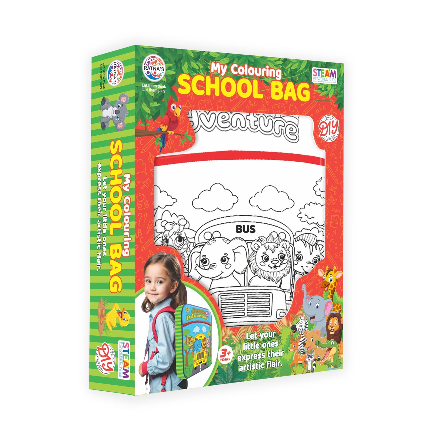 Ratna's My Colouring School Bag Colour It & Use It DIY Art & Craft Kit