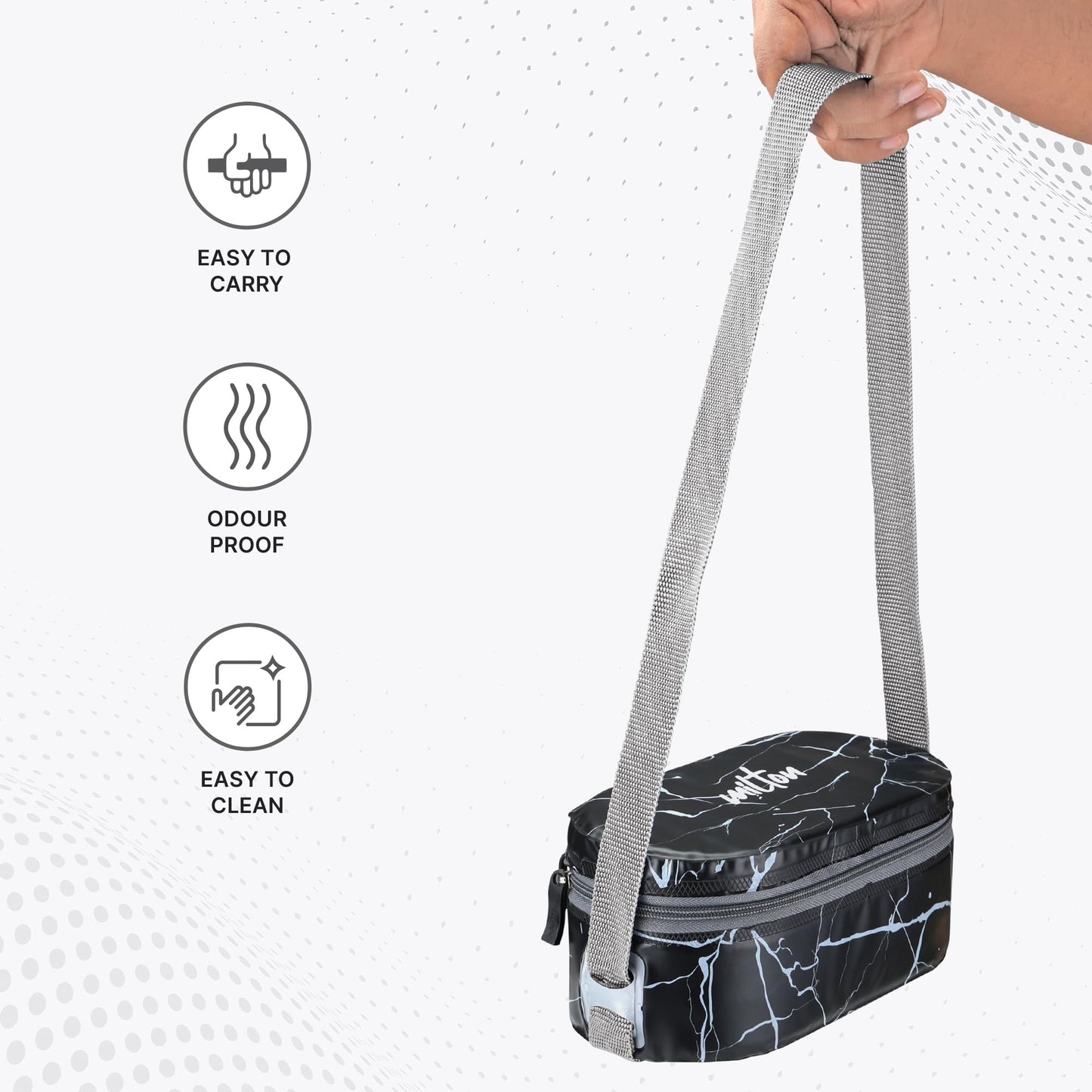Milton Executive Lunch Box 2 Inner Steel Round Containers 280ml Each and 1 Microwave Safe Oval Plastic Container 450ml with Insulated Bag Office Tiffin Leakproof Easy to Carry - Black