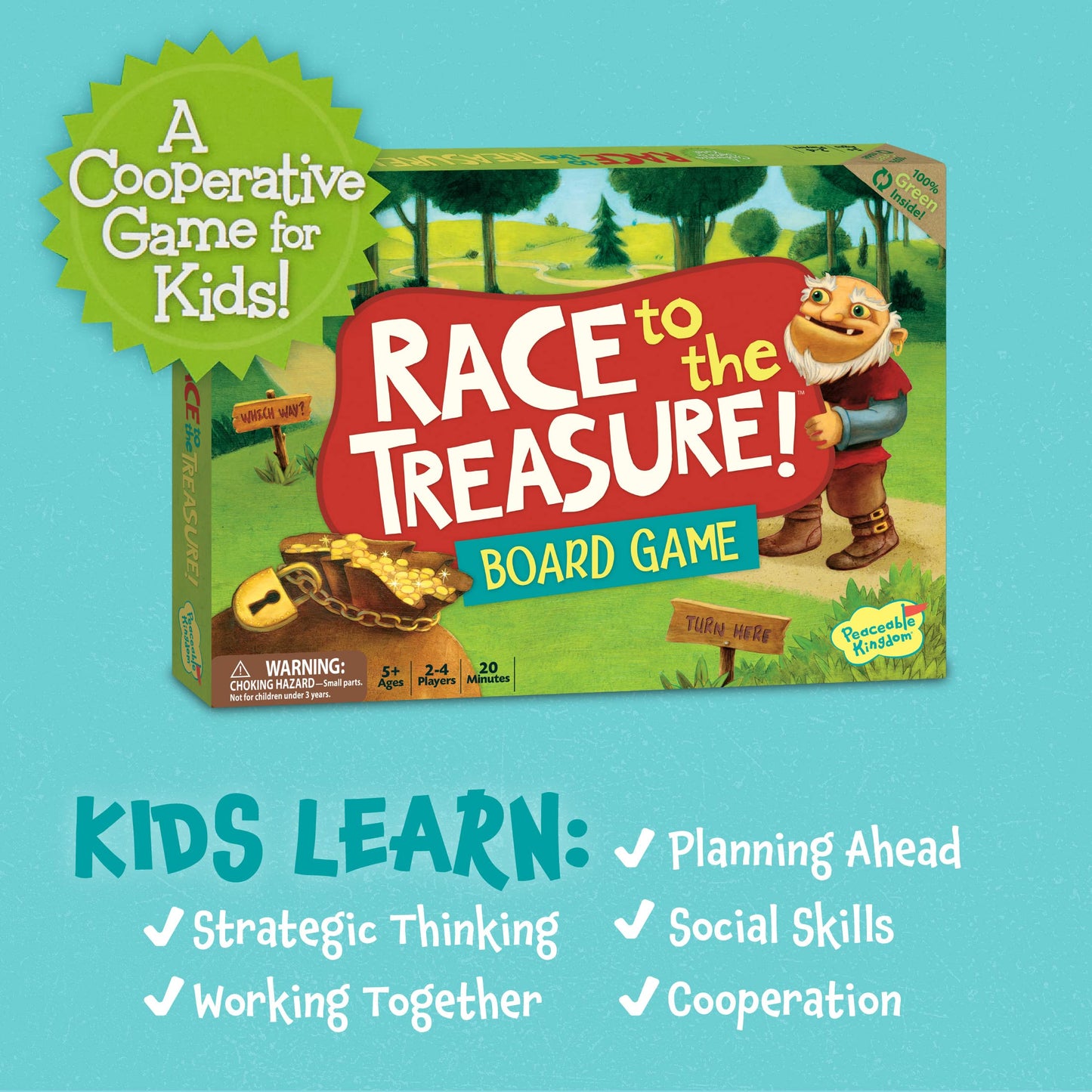 Peaceable Kingdom Race to the Treasure! Cooperative Path Building Game