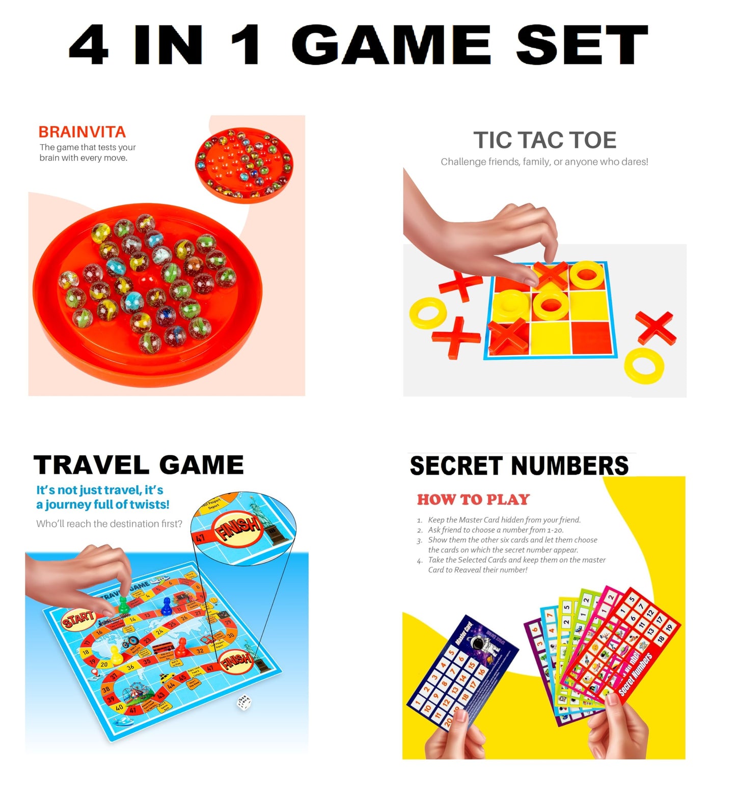 Ratna's Fantasy-4 Board Game Set 4-in-1 Family Games