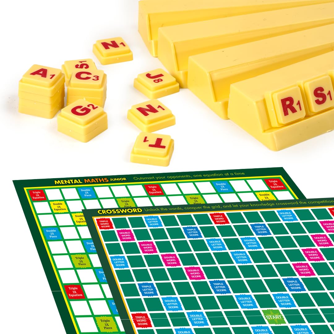 Ratna's Brilliant 2-in-1 Junior Board Game Set, Crossword and Mental Maths, Educational & Learning Word, Letters, Numbers Game for All Ages