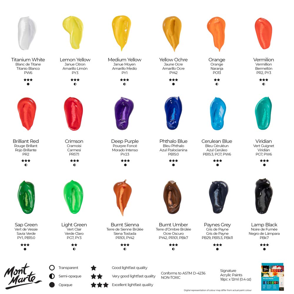 Mont Marte Acrylic Paints Signature 18pc x 12ml (0.4 US fl.oz)