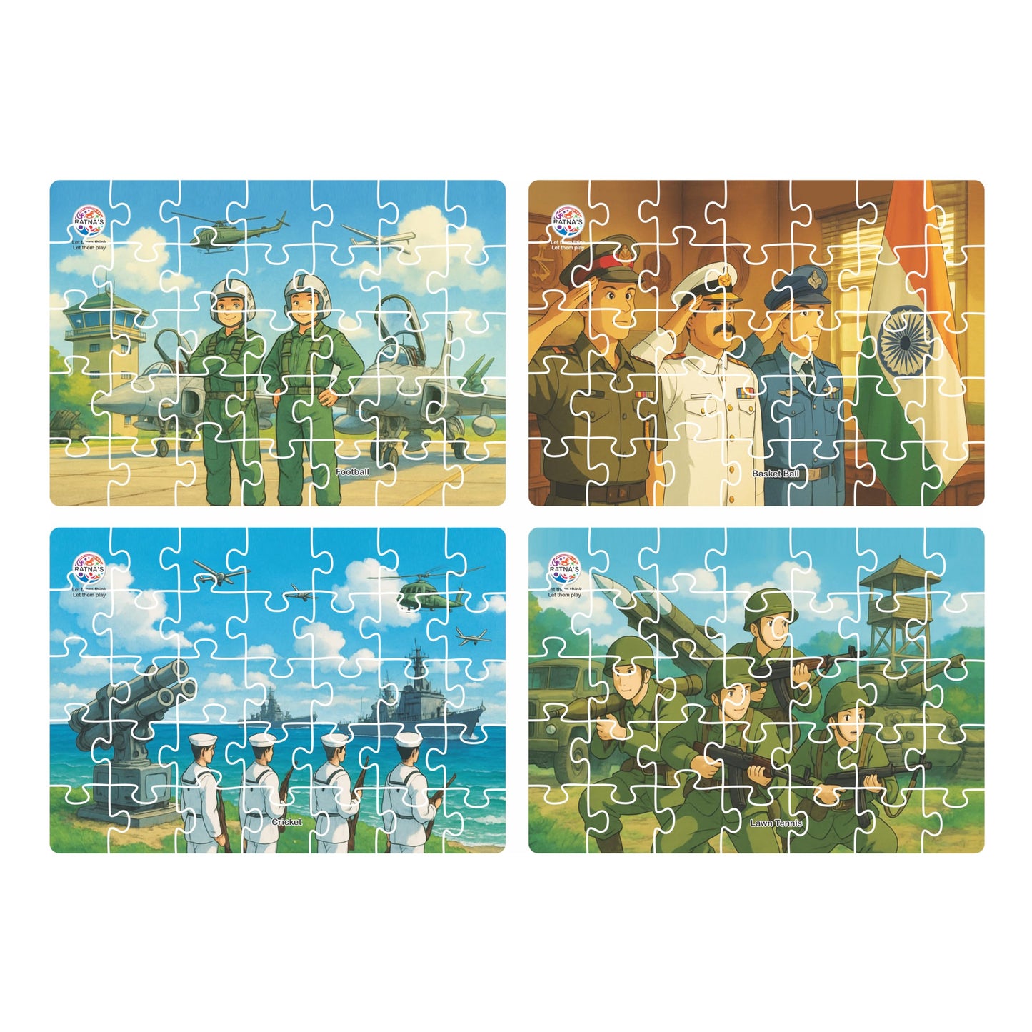 Ratna's 4 in 1 Indian Army Jigsaw Puzzle Set of 4 x 35 Pc's