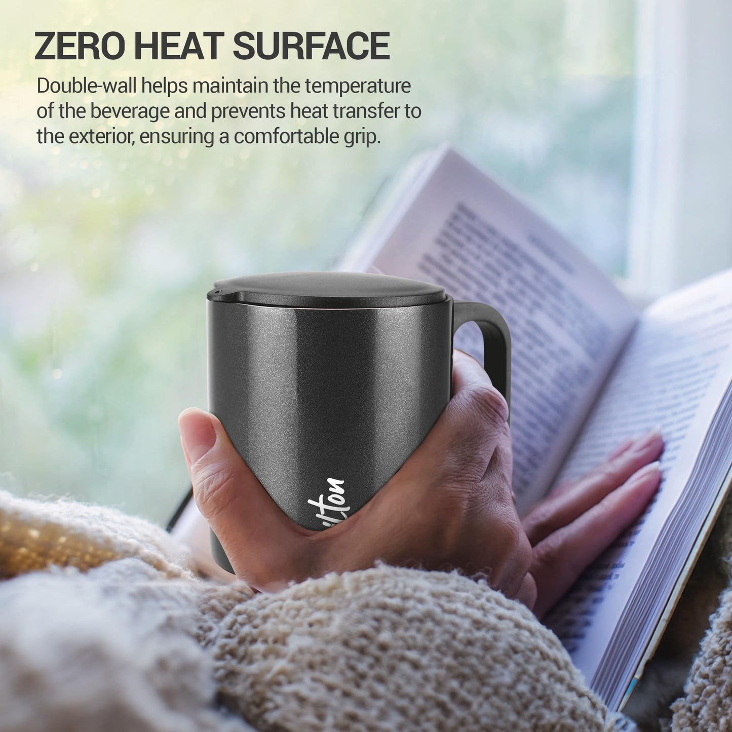 Milton Auriga Double Walled Stainless Steel Mug with Lid 210 ml Black
