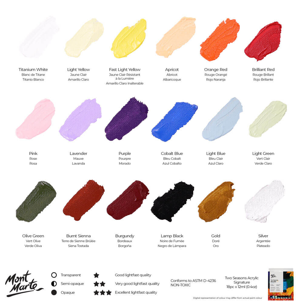 Mont Marte Two Seasons Acrylic Signature 18pc x 12ml (0.4 US fl.oz)