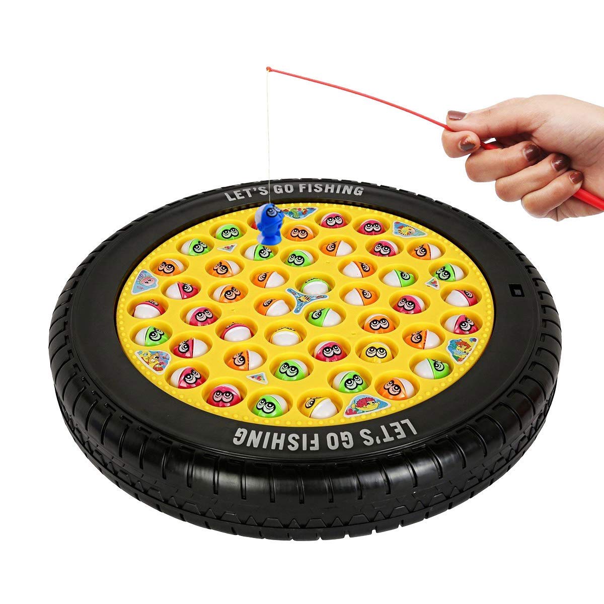 Ratna's Lets Go Fishing Musical Board Fish Game with Rotating Pond, 45 Fishes & 4 Fishing Poles, 1-4 Players Board Games for Kids 4+ Years