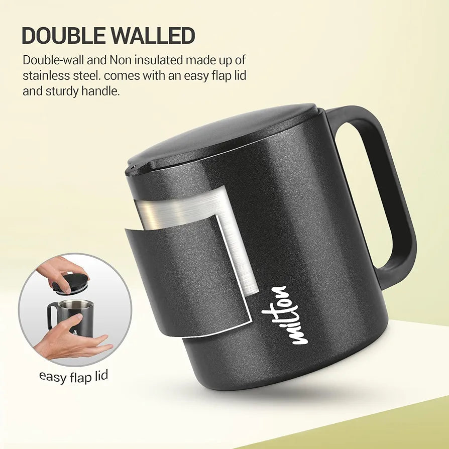 Milton Auriga Double Walled Stainless Steel Mug with Lid 210 ml Black
