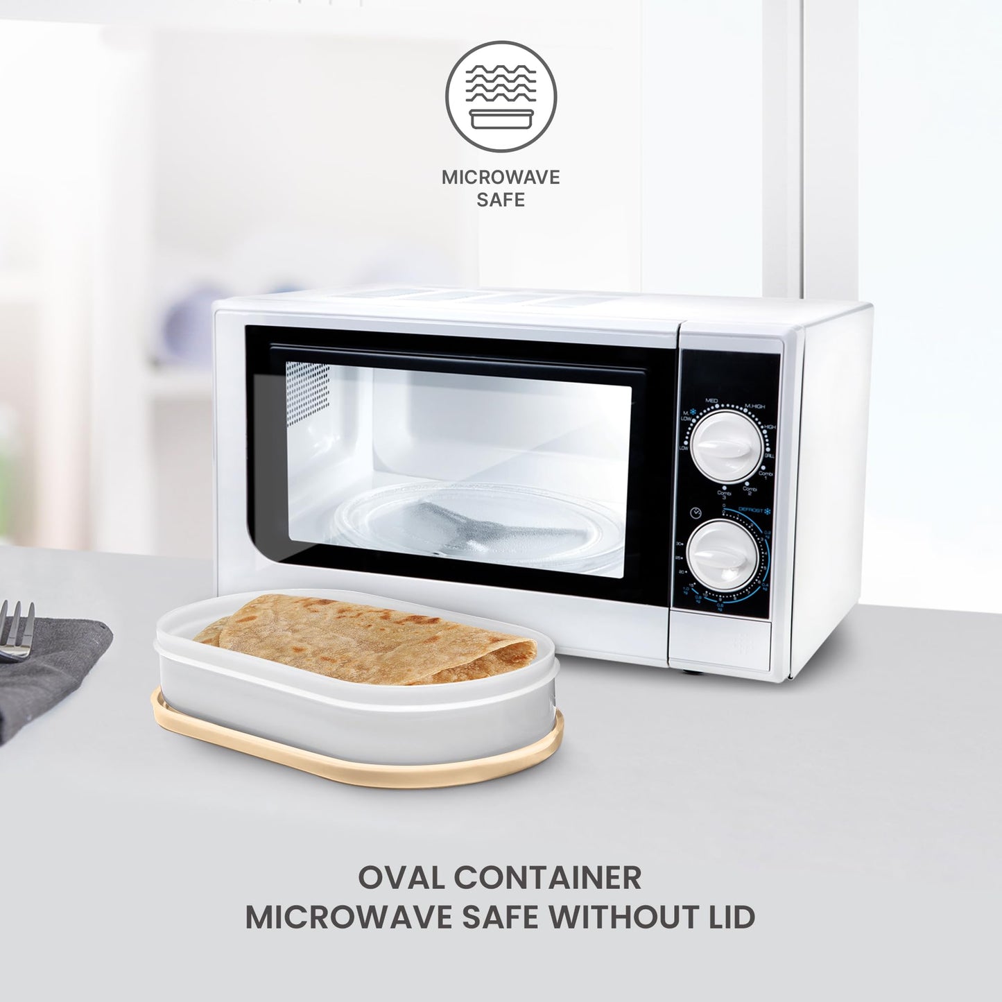 Milton Executive Lunch Box 2 Inner Steel Round Containers 280ml Each and 1 Microwave Safe Oval Plastic Container 450ml with Insulated Bag Office Tiffin Leakproof Easy to Carry - Beige