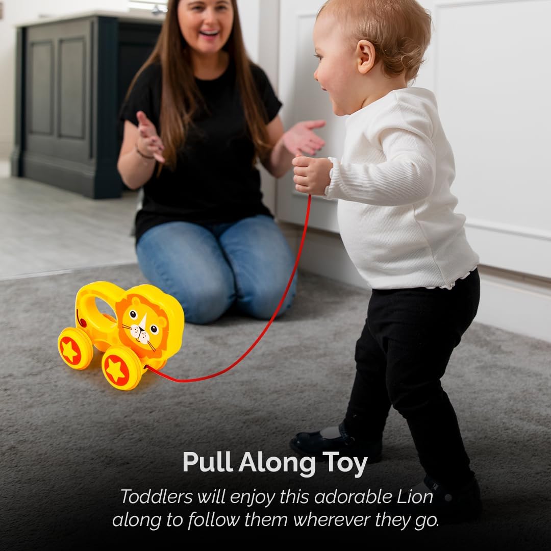 Ratna's Jazz Gift Set, 2-in-1 Baby Toys with Pull Along Lion and Rattling Ball, New Born Toys for 6 Month+ Old Baby