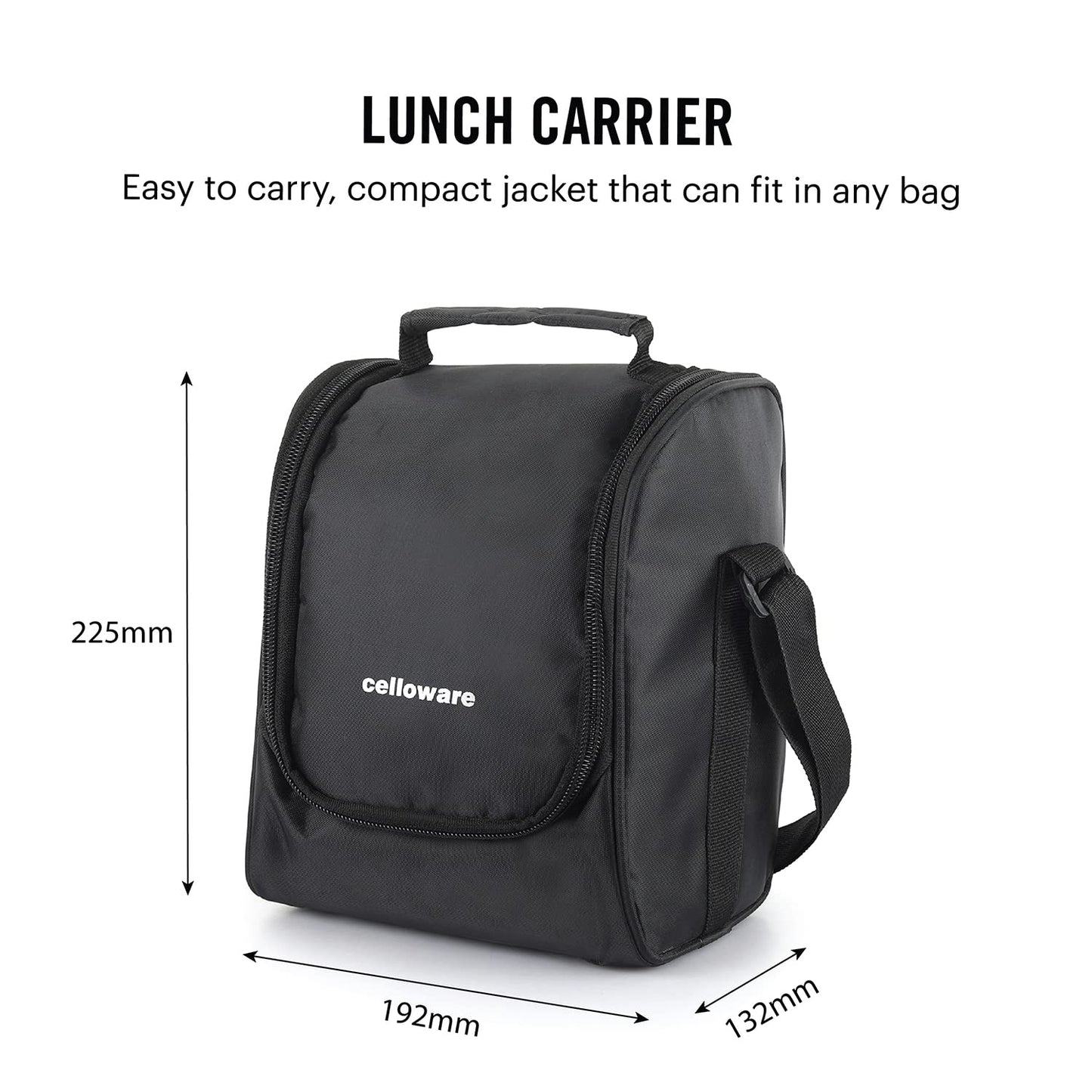 Cello MF All in One Lunch Box Set of 5 with Bag,Black 3 Containers with Steel Inner, 1 Plastic Pickle Box and 1 Steel Bottle Microwave Safe Insulated Tiffin