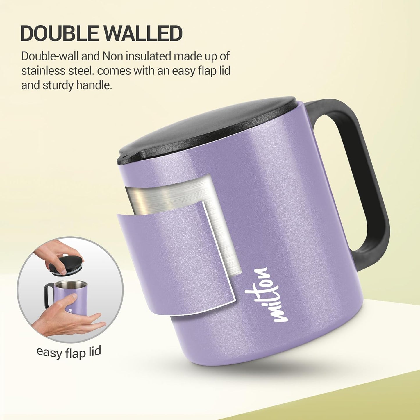 Milton Auriga Double Walled Stainless Steel Mug with Lid 210 ml Purple