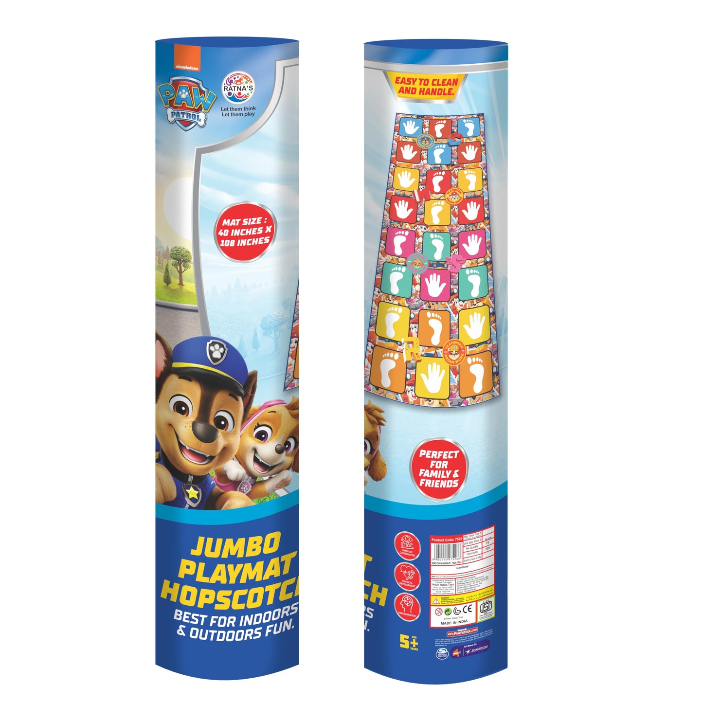 Ratna's Paw Patrol Hopscotch Jumbo Play Mat 40 x 108 Inches Indoor Outdoor Family Party Game