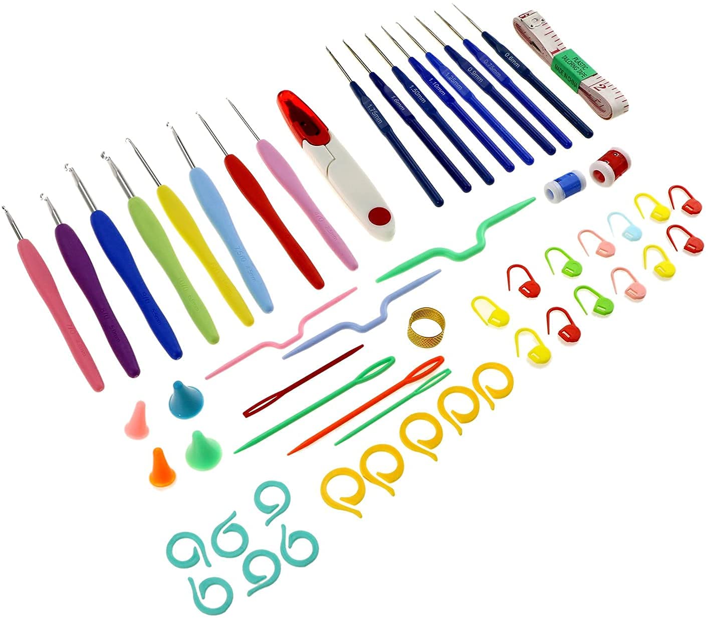 52 Pc's Knitting & Crochet Hook Set with Ergonomic Soft Grip Handles Complete Kit with Yarn Scissors, Stitch Markers, Needle Caps & Organizer Case for Beginners & Experts