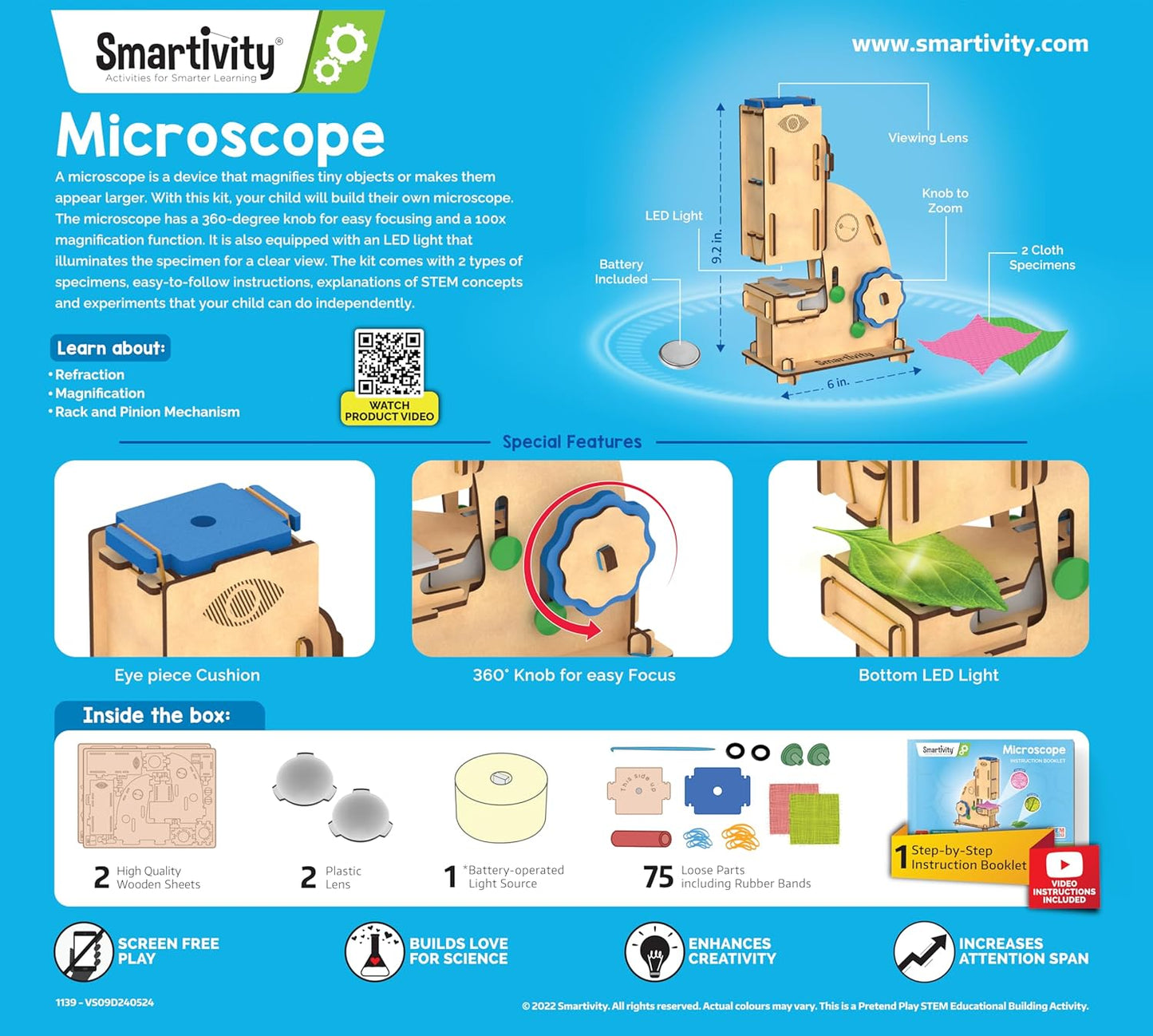 Smartivity Microscope 100x Zoom 8-14 years DIY STEM Construction Toy