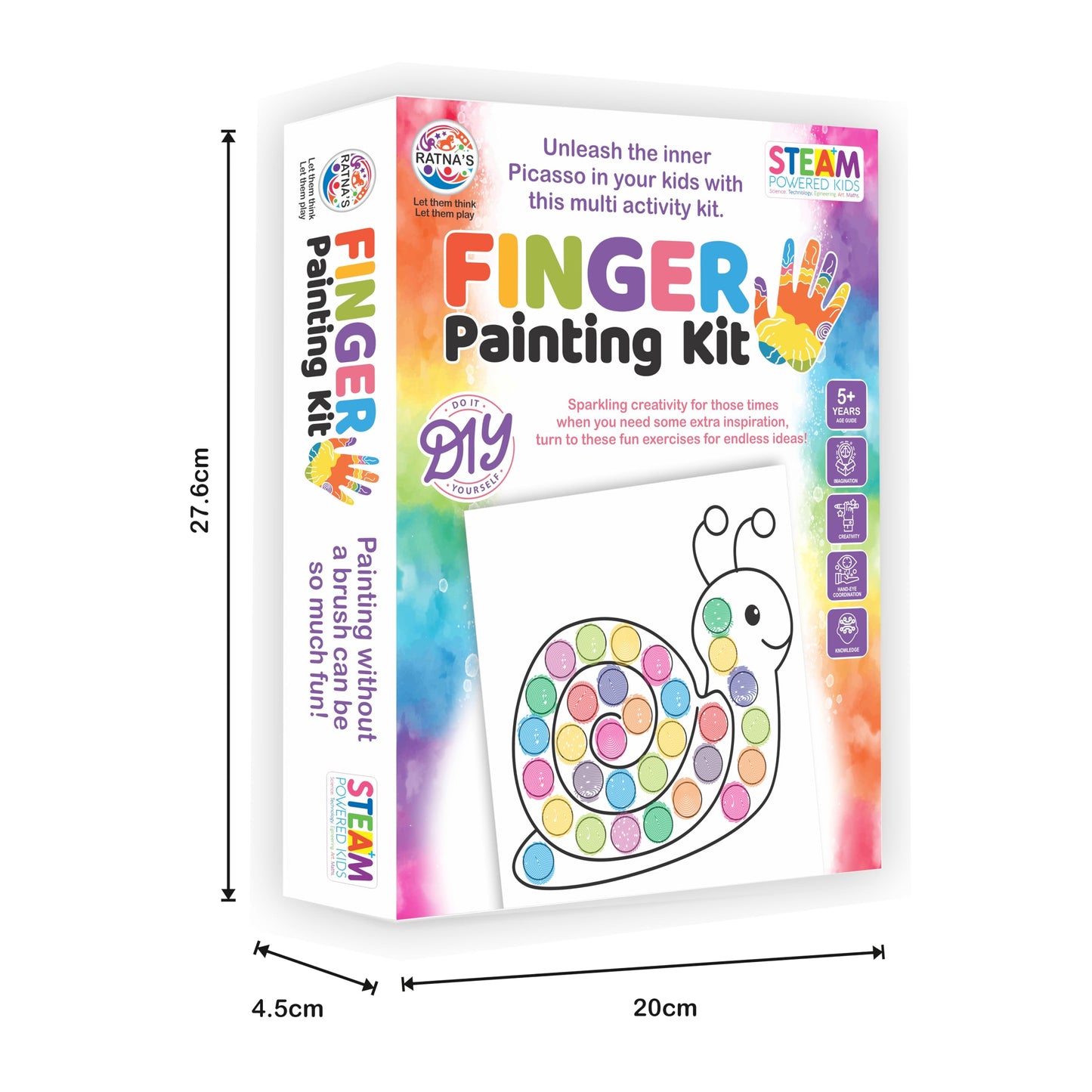 Ratna's Finger Painting Kit STEAM Learning, 12 Sheets with 6 Colour Tray, DIY Coloring Hand Paint Art and Craft Activity Set for Kids