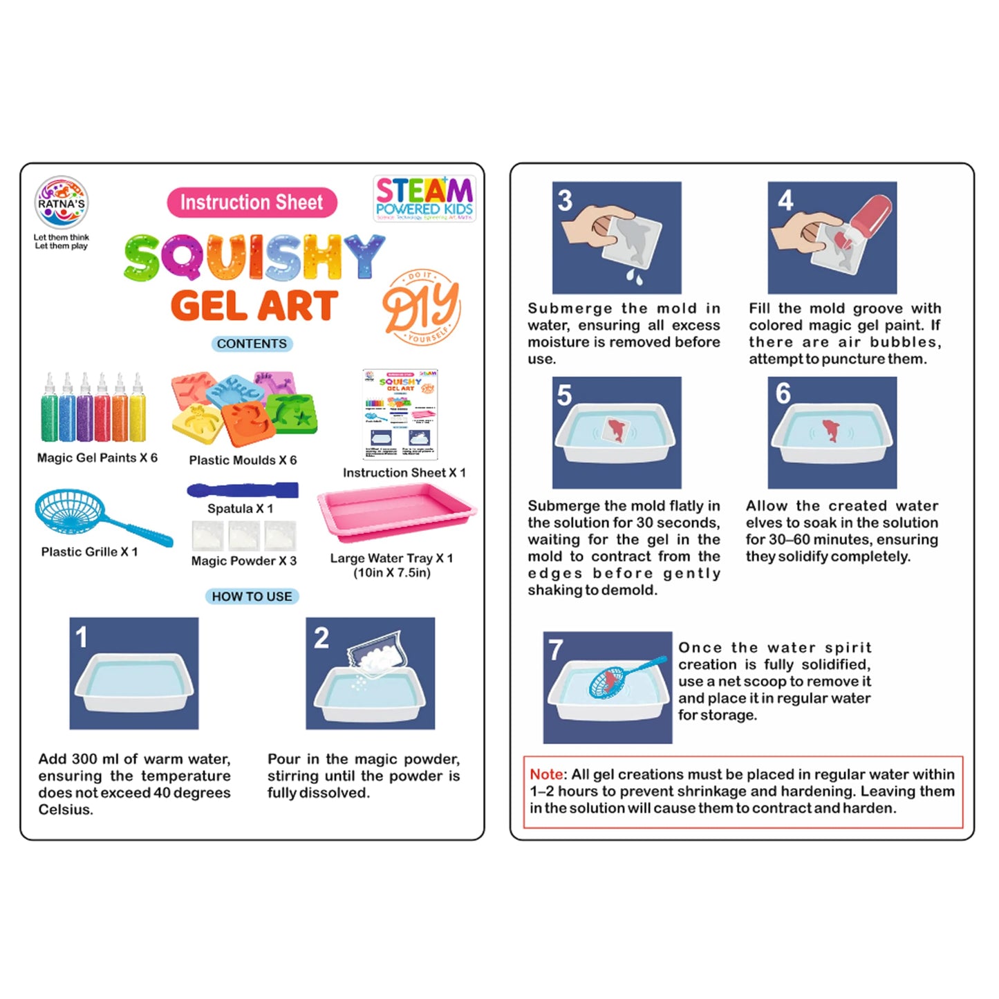 Ratna's Squishy Gel Art DIY Kit 3D Colorful Soft and Squishy Sea Creatures STEAM Learning Activity Set