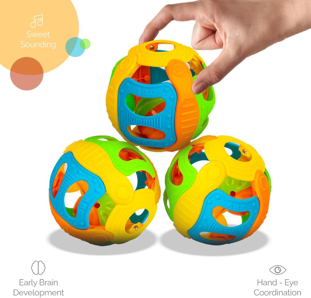 Ratna's Jazz Gift Set, 2-in-1 Baby Toys with Pull Along Lion and Rattling Ball, New Born Toys for 6 Month+ Old Baby