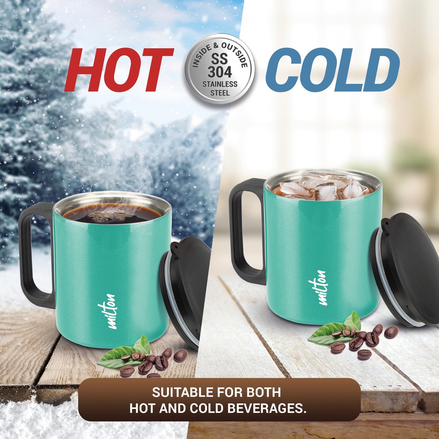 Milton Auriga Double Walled Stainless Steel Mug with Lid 210 ml Aqua Green
