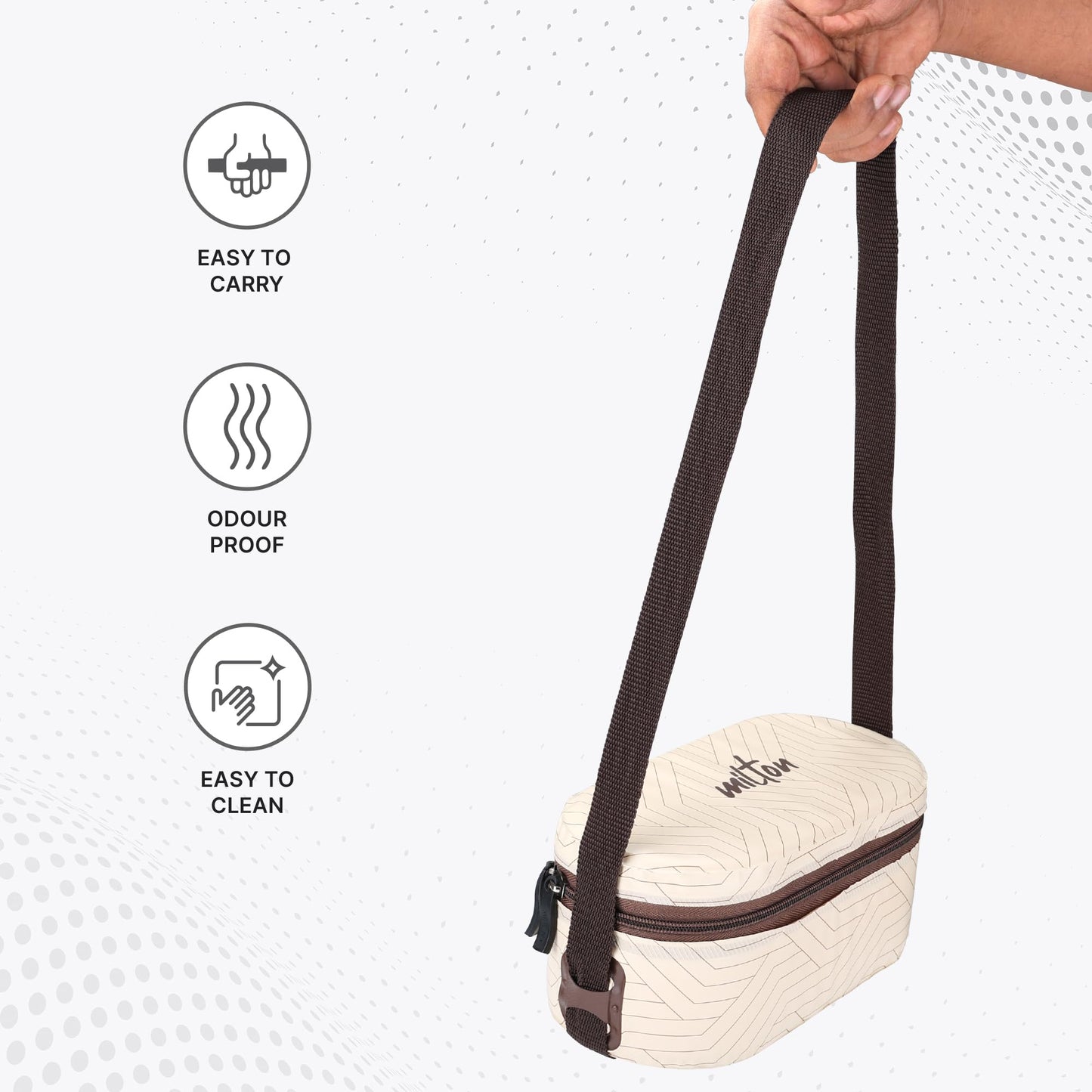 Milton Executive Lunch Box 2 Inner Steel Round Containers 280ml Each and 1 Microwave Safe Oval Plastic Container 450ml with Insulated Bag Office Tiffin Leakproof Easy to Carry - Beige