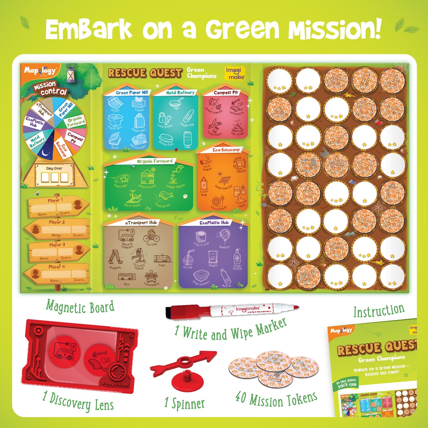 Imagimake Rescue Quest–Green Champions Spin, Discover & Rescue Green Missions Educational Fun Board Games