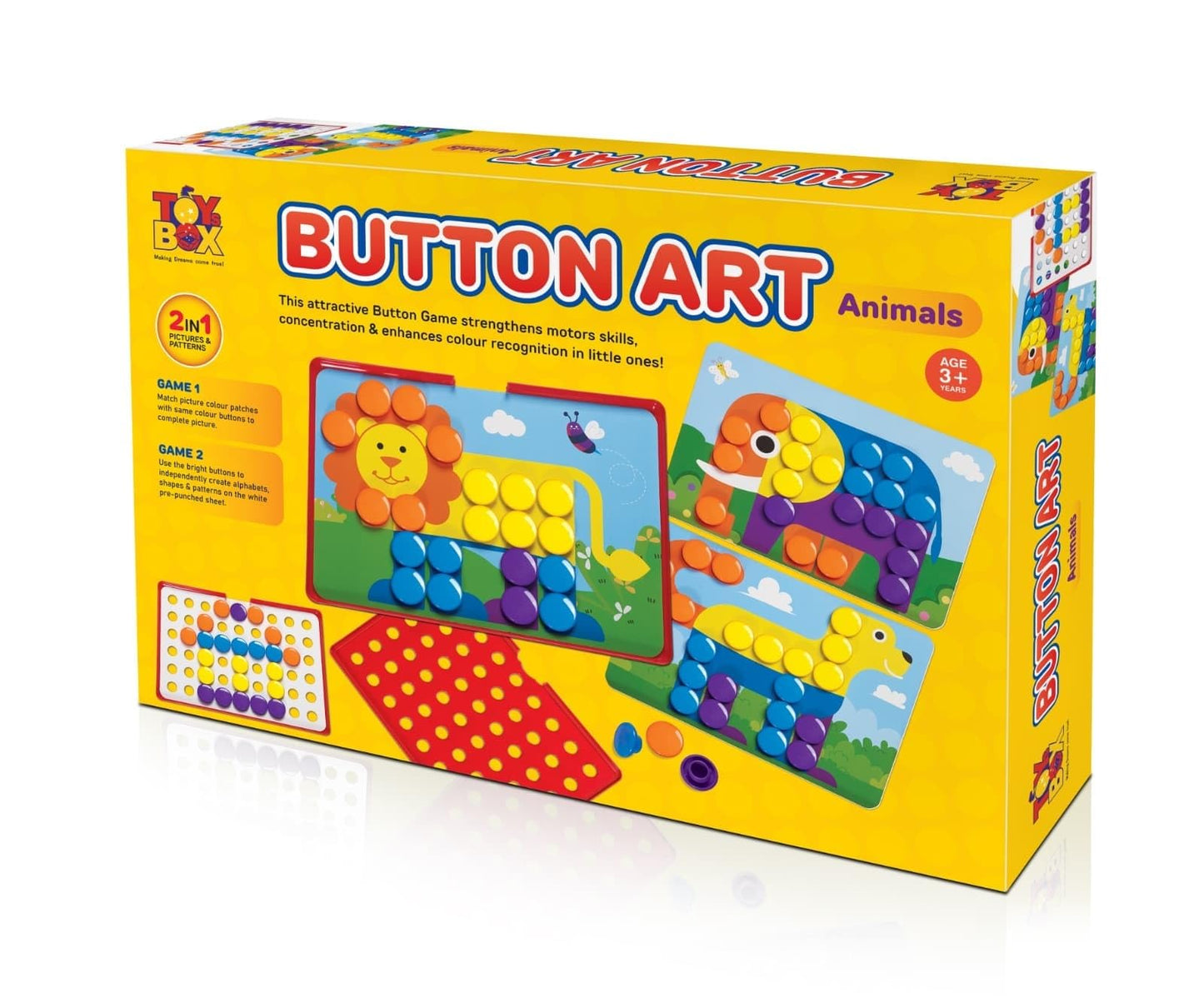 Toysbox Button Art Animals 2in1 Pictures & Patterns Creating Learning & Educational Kit