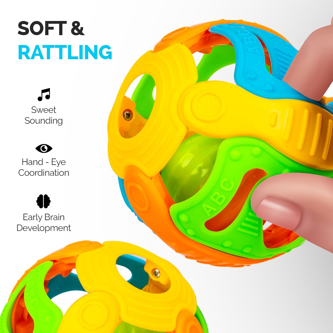 Ratna's Jazz Gift Set, 2-in-1 Baby Toys with Pull Along Lion and Rattling Ball, New Born Toys for 6 Month+ Old Baby