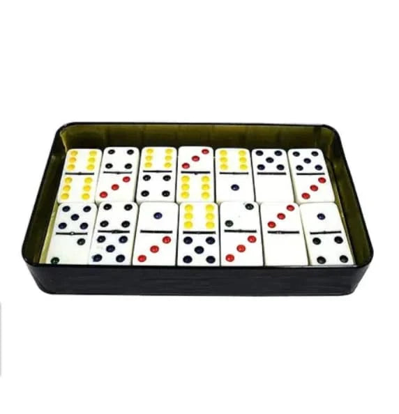 Double Six Color Dot Dominoes 28 Piece Set in Tin Case