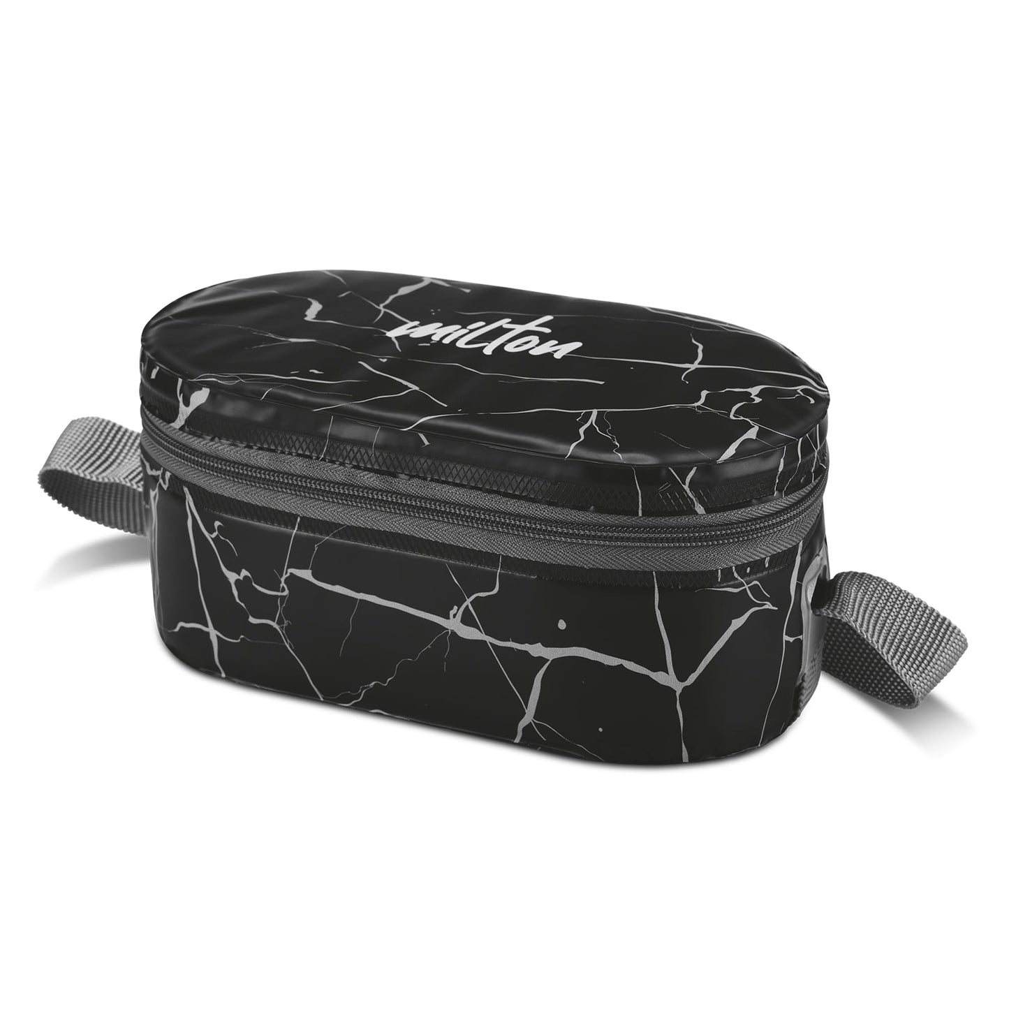 Milton Executive Lunch Box 2 Inner Steel Round Containers 280ml Each and 1 Microwave Safe Oval Plastic Container 450ml with Insulated Bag Office Tiffin Leakproof Easy to Carry - Black