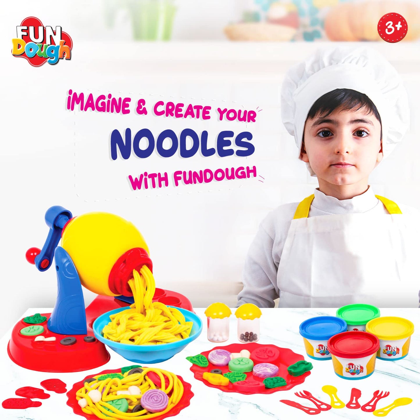 Fundough Funskool Noodle Party Play Set 5 Colorful Dough Tubs of 75g Each