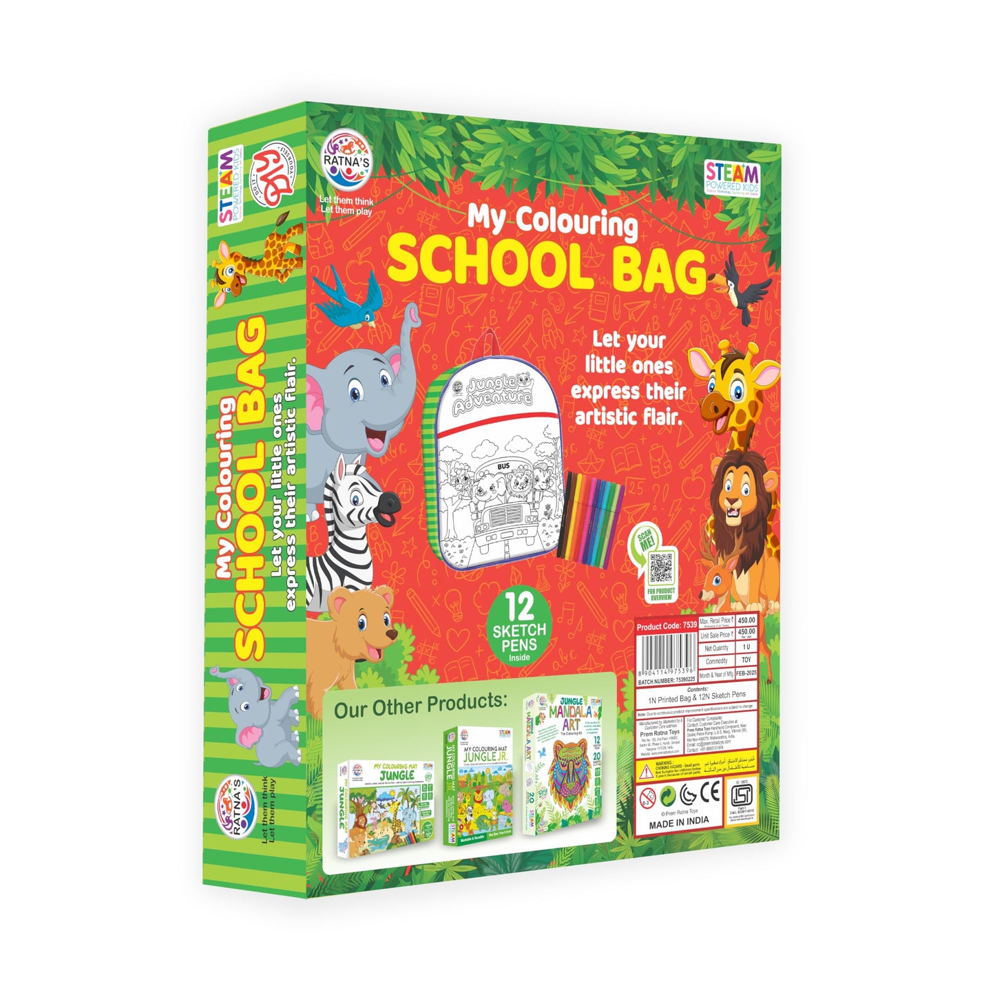 Ratna's My Colouring School Bag Colour It & Use It DIY Art & Craft Kit